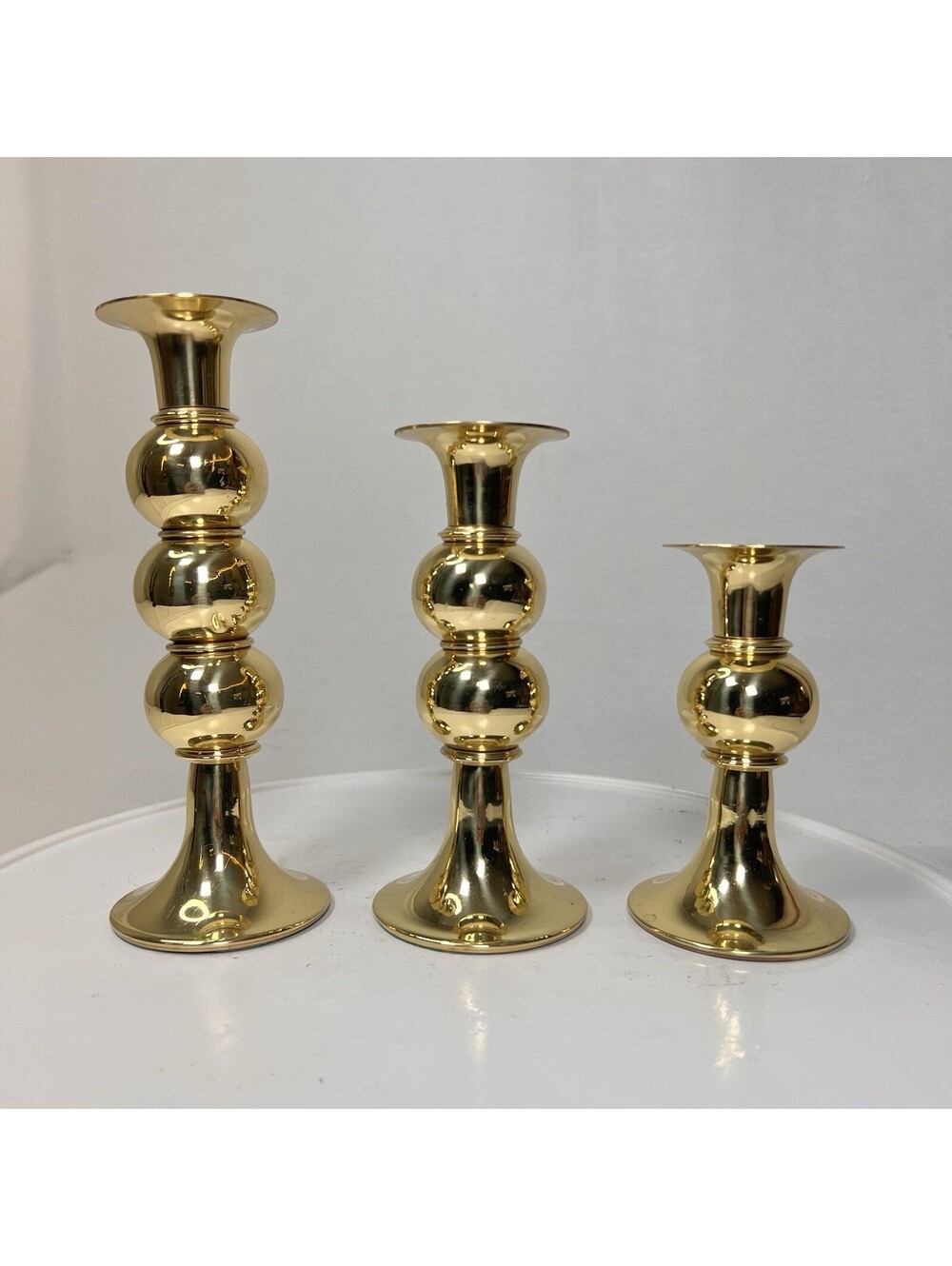 Teleflora Gift Candlestick Holders Gold/Brass Set Of 3 Mid Century Collectible